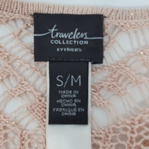 CHICO'S TRAVELERS COLLECTION LACEY STITCH SLEEVELESS CARDIGAN PINK WOMEN S/M - Picture 8 of 15